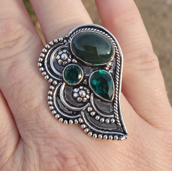 New Bloodstone & Peridot 925 Silver Ring. - Picture 12 of 16